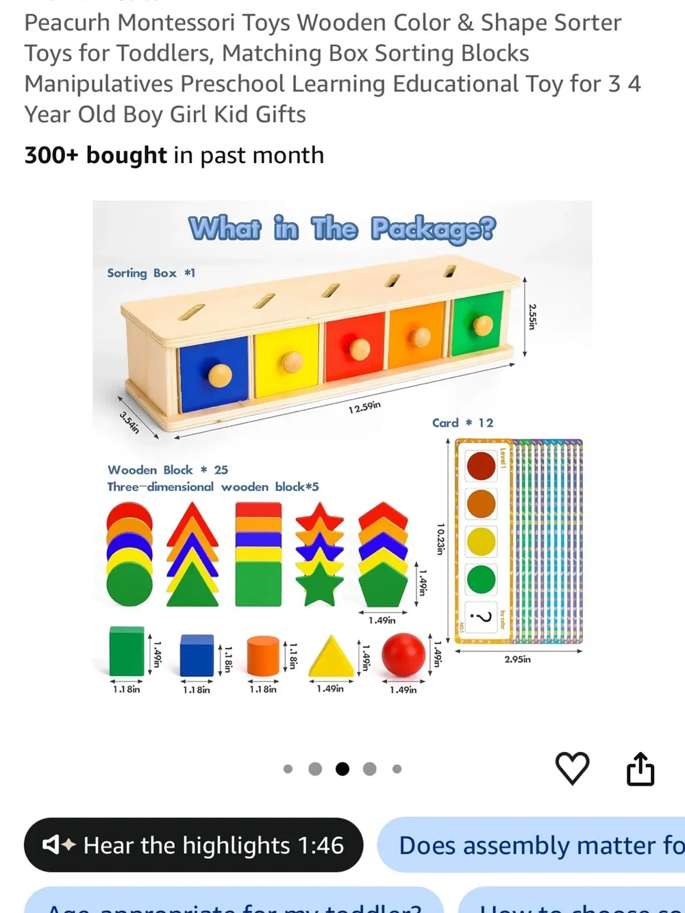 NWT Montessori Wooden Color & Shape Sorter Toy - Multicolor